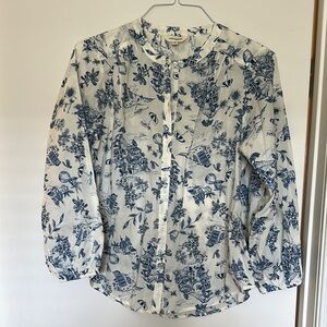 Floral Blue and White Women's Top